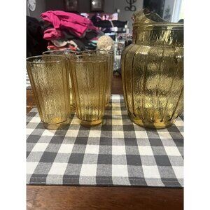 Anchor Hocking Vintage amber glass pitcher and 4 glasses‎